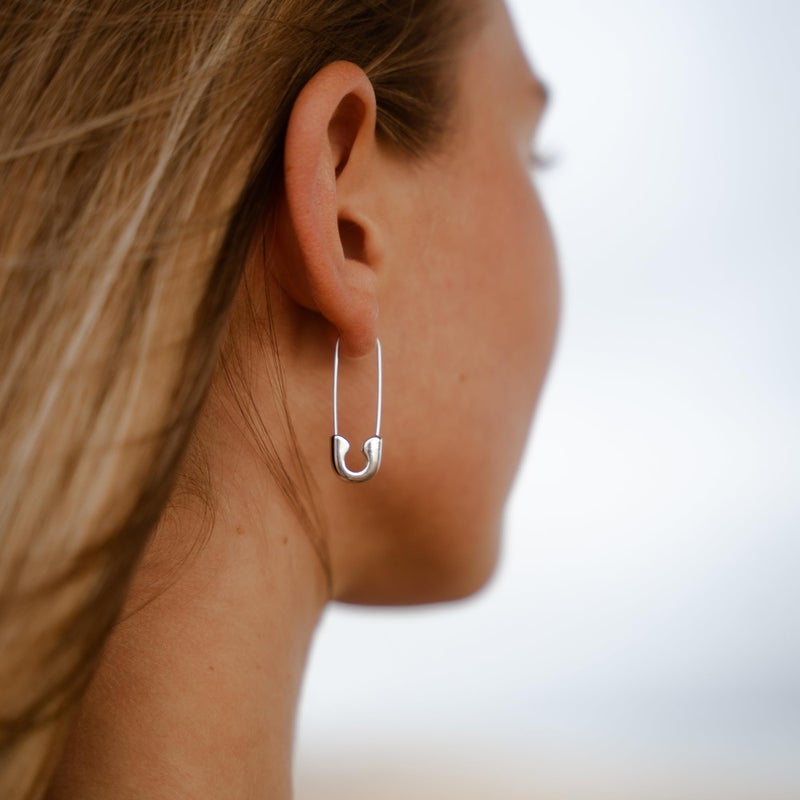 SANNYRA Safety Pin Earrings for Women, Silver Paperclip Earrings for Women Trendy, Minimalist Dangle Hoop Paper Clip Ear Hoop Studs Daily Jewelry - Image 3
